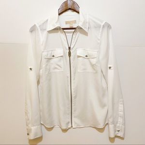 MK Zip-Up Long-sleeve Blouse